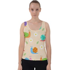 Seamless Pattern Cute Snail With Flower Leaf Velvet Tank Top by Simbadda