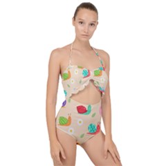 Seamless Pattern Cute Snail With Flower Leaf Scallop Top Cut Out Swimsuit by Simbadda