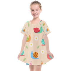 Seamless Pattern Cute Snail With Flower Leaf Kids  Smock Dress by Simbadda