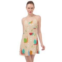 Seamless Pattern Cute Snail With Flower Leaf Summer Time Chiffon Dress by Simbadda