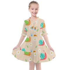 Seamless Pattern Cute Snail With Flower Leaf Kids  All Frills Chiffon Dress