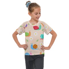 Seamless Pattern Cute Snail With Flower Leaf Kids  Mesh Piece Tee