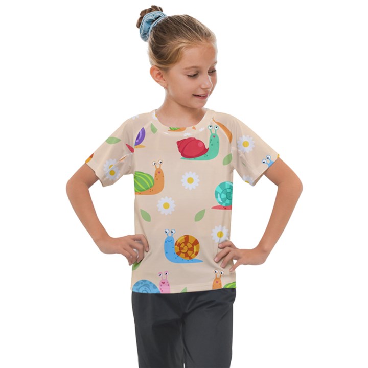 Seamless Pattern Cute Snail With Flower Leaf Kids  Mesh Piece Tee