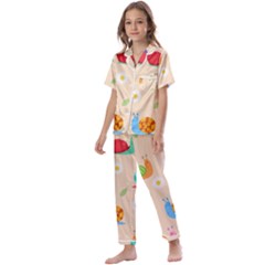 Seamless Pattern Cute Snail With Flower Leaf Kids  Satin Short Sleeve Pajamas Set by Simbadda