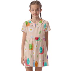 Seamless Pattern Cute Snail With Flower Leaf Kids  Asymmetric Collar Dress by Simbadda