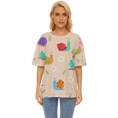 Seamless Pattern Cute Snail With Flower Leaf Oversized Basic Tee by Simbadda