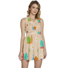 Seamless Pattern Cute Snail With Flower Leaf Sleeveless High Waist Mini Dress by Simbadda