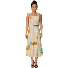 Seamless Pattern Cute Snail With Flower Leaf Tie-strap Tiered Midi Chiffon Dress by Simbadda