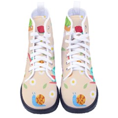 Seamless Pattern Cute Snail With Flower Leaf Women s High-top Canvas Sneakers