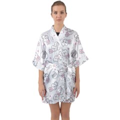 Cute Pattern With Easter Bunny Egg Half Sleeve Satin Kimono  by Simbadda