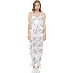 Cute Pattern With Easter Bunny Egg Sleeveless Tie Ankle Chiffon Jumpsuit by Simbadda