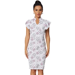 Cute Pattern With Easter Bunny Egg Vintage Frill Sleeve V-neck Bodycon Dress by Simbadda