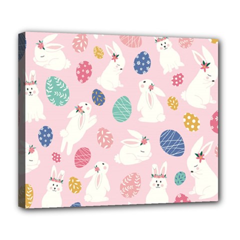 Cute Bunnies Easter Eggs Seamless Pattern Deluxe Canvas 24  X 20  (stretched) by Simbadda