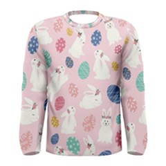 Cute Bunnies Easter Eggs Seamless Pattern Men s Long Sleeve Tee by Simbadda