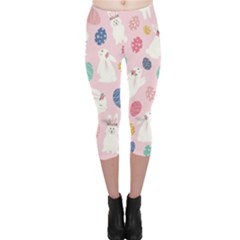 Cute Bunnies Easter Eggs Seamless Pattern Capri Leggings  by Simbadda