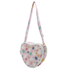 Cute Bunnies Easter Eggs Seamless Pattern Heart Shoulder Bag by Simbadda