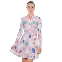 Cute Bunnies Easter Eggs Seamless Pattern Long Sleeve Panel Dress by Simbadda