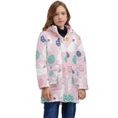 Cute Bunnies Easter Eggs Seamless Pattern Kids  Hooded Longline Puffer Jacket by Simbadda