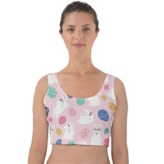 Cute Bunnies Easter Eggs Seamless Pattern Velvet Crop Top by Simbadda