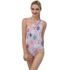 Cute Bunnies Easter Eggs Seamless Pattern To One Side Swimsuit by Simbadda