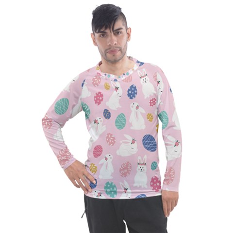 Cute Bunnies Easter Eggs Seamless Pattern Men s Pique Long Sleeve Tee by Simbadda