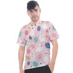 Cute Bunnies Easter Eggs Seamless Pattern Men s Sport Top by Simbadda