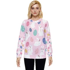 Cute Bunnies Easter Eggs Seamless Pattern Hidden Pocket Sweatshirt by Simbadda