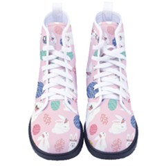 Cute Bunnies Easter Eggs Seamless Pattern Women s High-top Canvas Sneakers by Simbadda