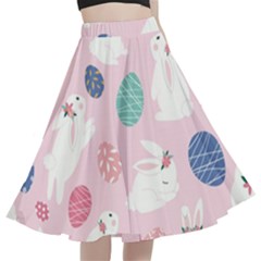 Cute Bunnies Easter Eggs Seamless Pattern A-line Full Circle Midi Skirt With Pocket by Simbadda