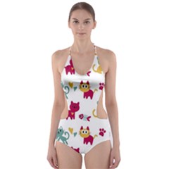 Pattern With Cute Cats Cut-out One Piece Swimsuit by Simbadda