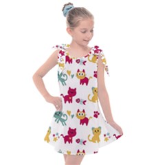 Pattern With Cute Cats Kids  Tie Up Tunic Dress by Simbadda