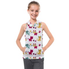 Pattern With Cute Cats Kids  Sleeveless Hoodie by Simbadda