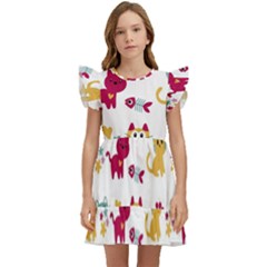 Pattern With Cute Cats Kids  Winged Sleeve Dress by Simbadda