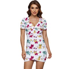 Pattern With Cute Cats Low Cut Cap Sleeve Mini Dress by Simbadda