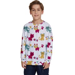 Pattern With Cute Cats Kids  Crewneck Sweatshirt