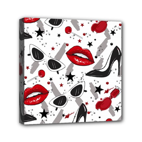 Red Lips Black Heels Pattern Mini Canvas 6  X 6  (stretched) by Simbadda