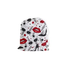 Red Lips Black Heels Pattern Drawstring Pouch (small) by Simbadda