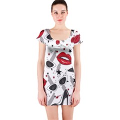 Red Lips Black Heels Pattern Short Sleeve Bodycon Dress by Simbadda