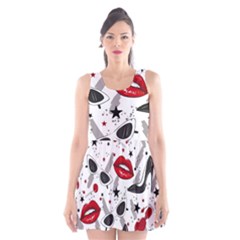 Red Lips Black Heels Pattern Scoop Neck Skater Dress by Simbadda