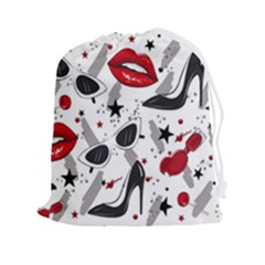 Red Lips Black Heels Pattern Drawstring Pouch (2xl) by Simbadda