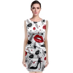 Red Lips Black Heels Pattern Classic Sleeveless Midi Dress by Simbadda