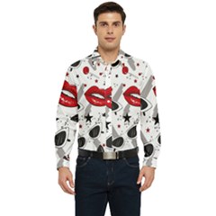 Red Lips Black Heels Pattern Men s Long Sleeve  Shirt by Simbadda