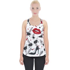 Red Lips Black Heels Pattern Piece Up Tank Top by Simbadda