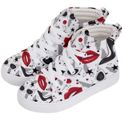 Red Lips Black Heels Pattern Kids  Hi-top Skate Sneakers by Simbadda