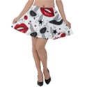 Red Lips Black Heels Pattern Velvet Skater Skirt View1