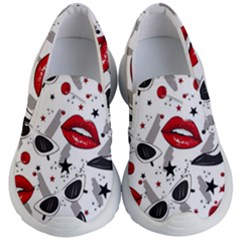 Red Lips Black Heels Pattern Kids Lightweight Slip Ons by Simbadda