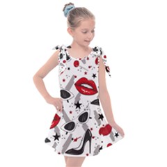 Red Lips Black Heels Pattern Kids  Tie Up Tunic Dress by Simbadda