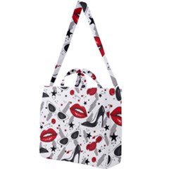 Red Lips Black Heels Pattern Square Shoulder Tote Bag by Simbadda