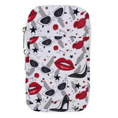 Red Lips Black Heels Pattern Waist Pouch (small) by Simbadda