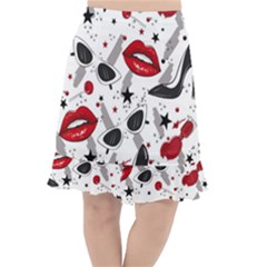 Red Lips Black Heels Pattern Fishtail Chiffon Skirt by Simbadda